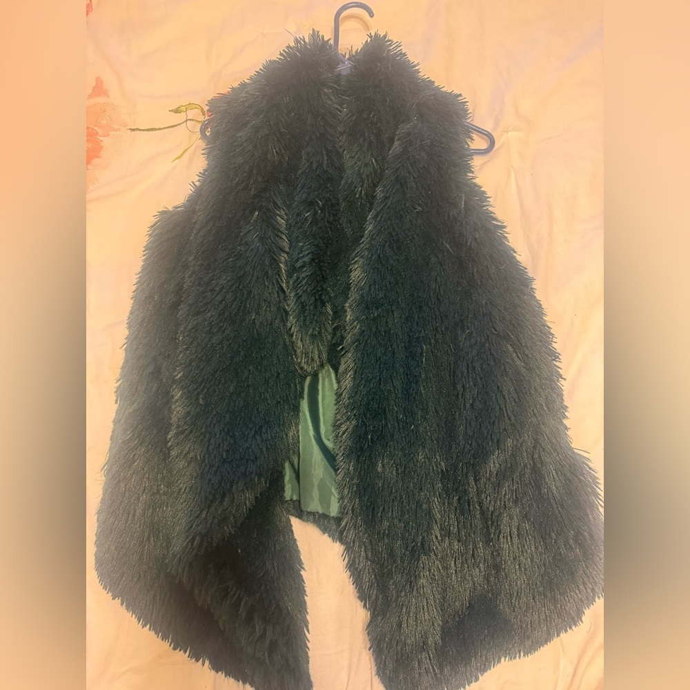 Vintage, faux fur vest. Forest green in color